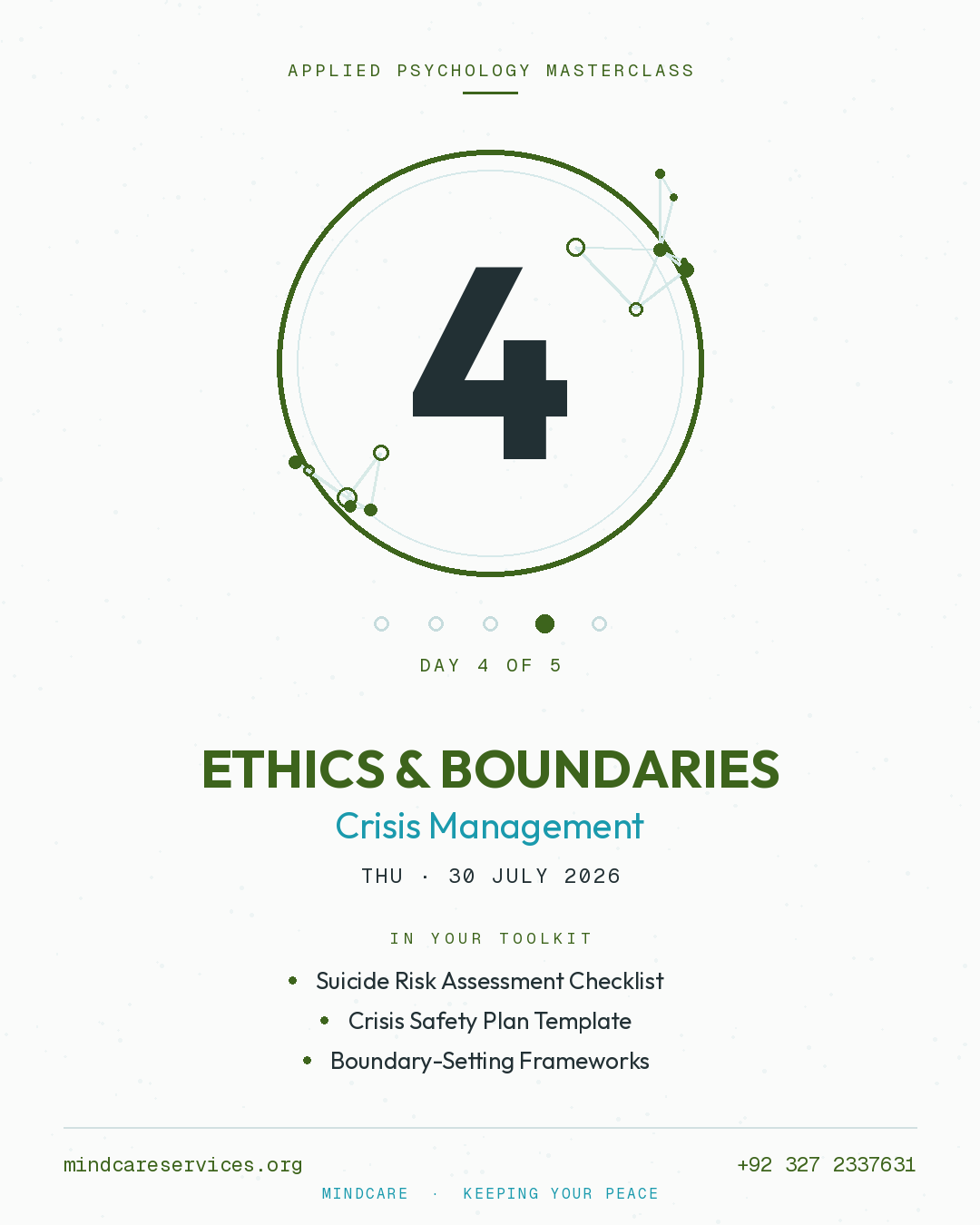 Ethics, Boundaries & Crisis Management — Applied Psychology Masterclass Day 4 · Thu 30 July